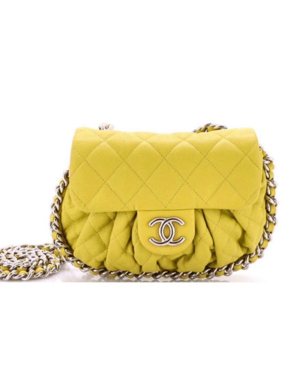 CHANEL Rare Mini Chain Around Messenger Bag - Quilted Yellow Mustard Chartreuse